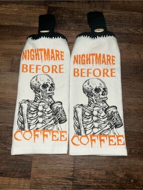 Skeleton Nightmare Before Coffee Hanging Towels